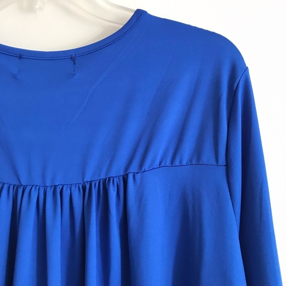 Maggie Tang | Popover Top Womens XL Blue Pong Sleeves Stretch Scoop Neck - Picture 4 of 9